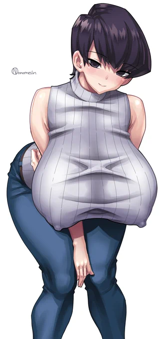 無論古見さんママも、爆乳です。
ノーブラ&ノースリーブ縦セタで家に来たお友達を誘います。 