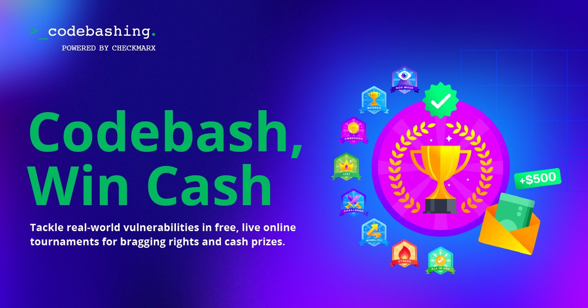 Checkmarx's tweet image. 🏆 👨💻#Devs, we've got another chance for you to win some sweet cash prizes and put your secure #coding skills to the test coming up in two weeks! 🤑
🏁 Sign up below to compete in our #Codebashing tournament on Dec 16th
👉 bit.ly/2ZMWhyG