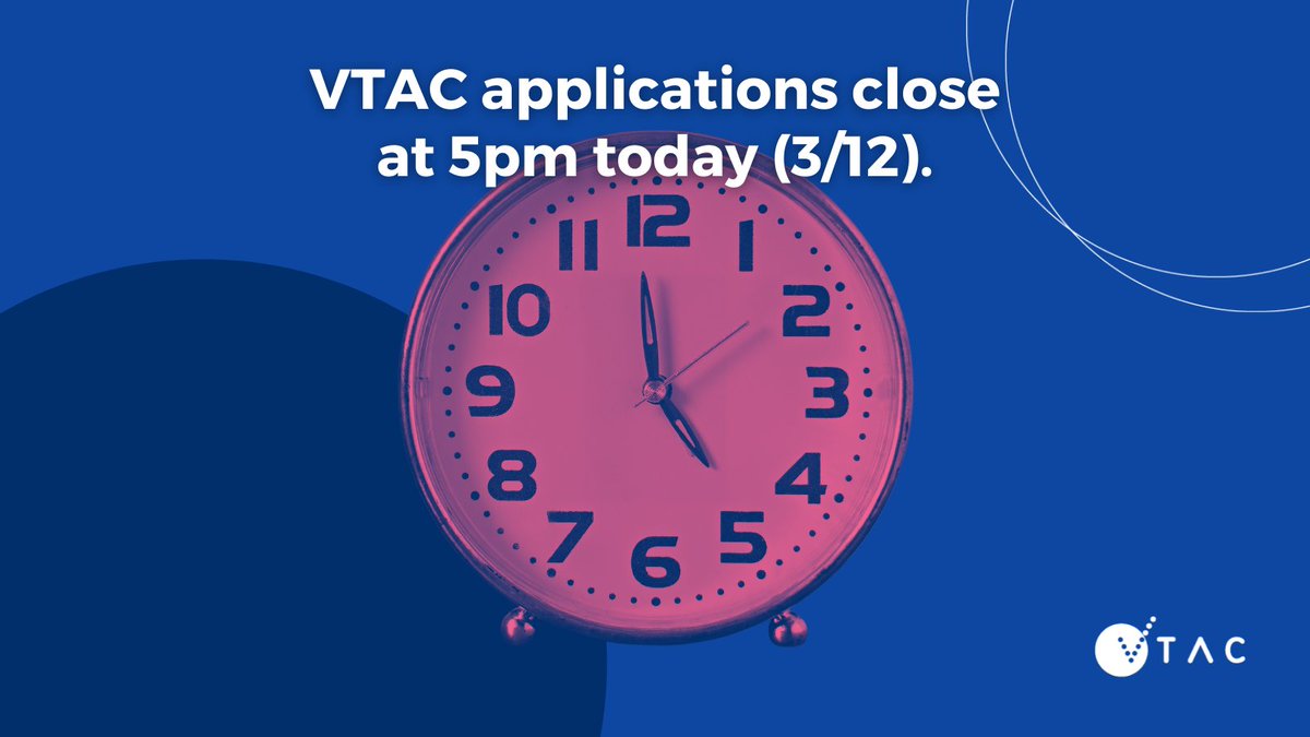VTAC applications close today at 5pm (3/12). Get a start on 2022 and submit your preferences now at
vtac.edu.au