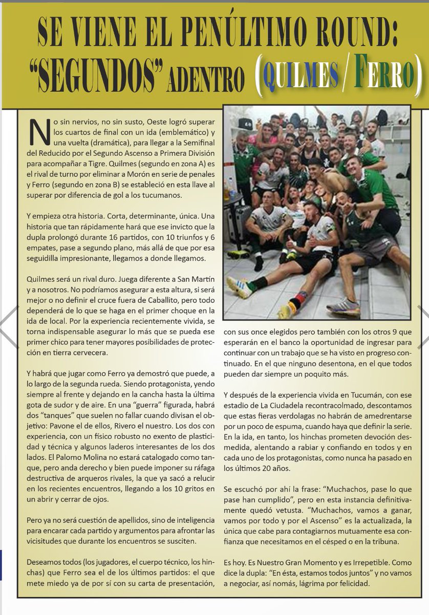 HernanMundo's tweet photo. Mientras contamos las horas y los minutos para ir de nuevo al Templo de Caballito, leemos @GentedeFerro y mantenemos encendido el sueño de volver. #JuegaFerro 💚🚂⚽ https://t.co/XWFYpaIkjR