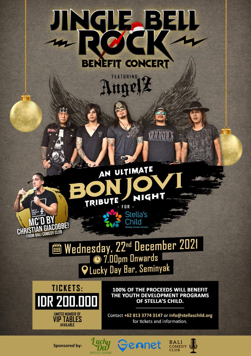 Just info this awesome event : <a href="/BonJovi/">Bon Jovi</a> Tribute Night (with The best band Bon Jovi Tribute in Town) &amp; Charity,if you have plan travel To BALI,Indonesia.it might be awesome near X'Mas.Tell ur friend about this <a href="/Jerrybraden92/">Jerry Braden</a> <a href="/joeykeys05/">joeykeys05</a> <a href="/AngelZ_Frontman/"> Jon ÃNGELZ  </a> <a href="/BonJoviFCIndo/">Bon Jovi Indonesia</a>