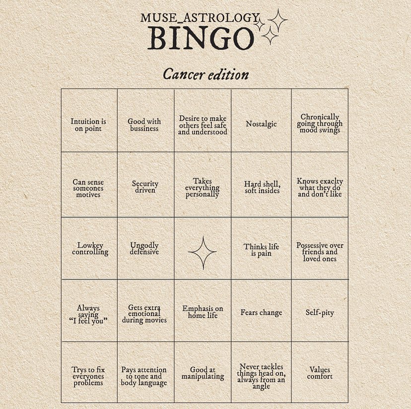 Typewriterastro's tweet photo. Bingo for the signs✨ (part one) https://t.co/nTa7wsm1Wi