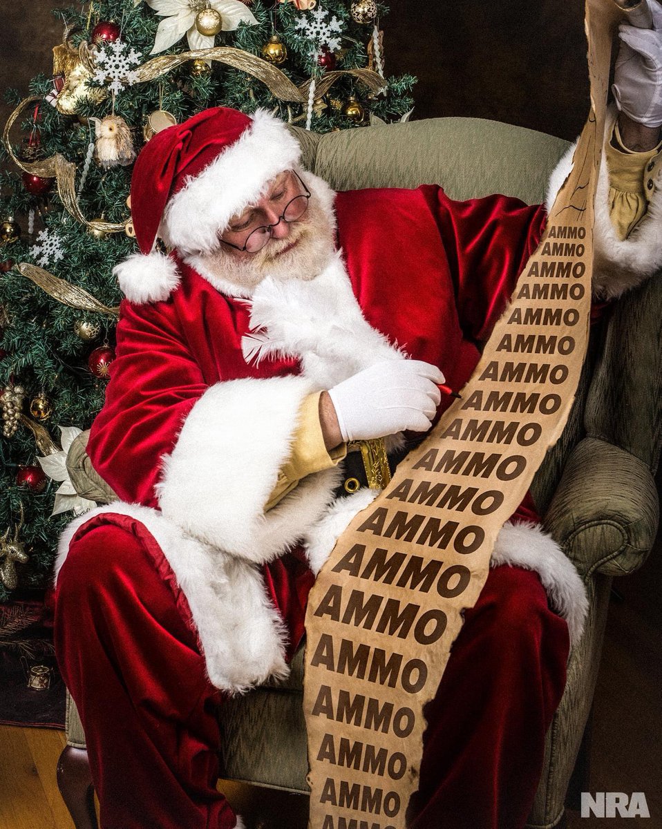 NRA's tweet image. 🎅🏼 It’s that time of year again where the jolly man in the big red suit better bring us some freedom seeds… 

9MM, 5.56, 300 blackout — anything! 

Santa, PLEASE!