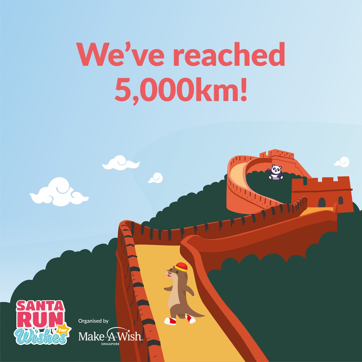 MakeAWishSG's tweet photo. We are at the 5,000km mark and on our way to find Santa and friends! 

Help Otter and us to reach North Pole by clocking in your distance today! Register here: https://t.co/BLjgJfDIdX. 

#SantaRunforWishes #MAWSG https://t.co/X8fq0OyfYe