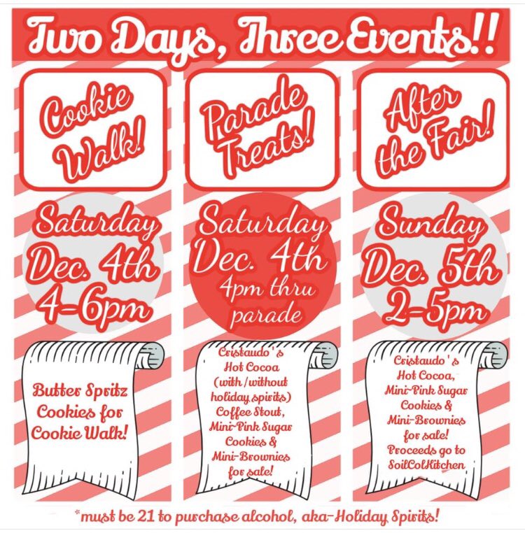 CristaudosCafe's tweet photo. Visit us this weekend on both days, Saturday AND Sunday!! 
We'll be out front of Cristaudo's for the Cookie Walk, Lights Fantastic Parade and Alternative Gift Fair slingin’ treats and drinks! 💚❤️💚❤️ https://t.co/cdAQt1wolu
