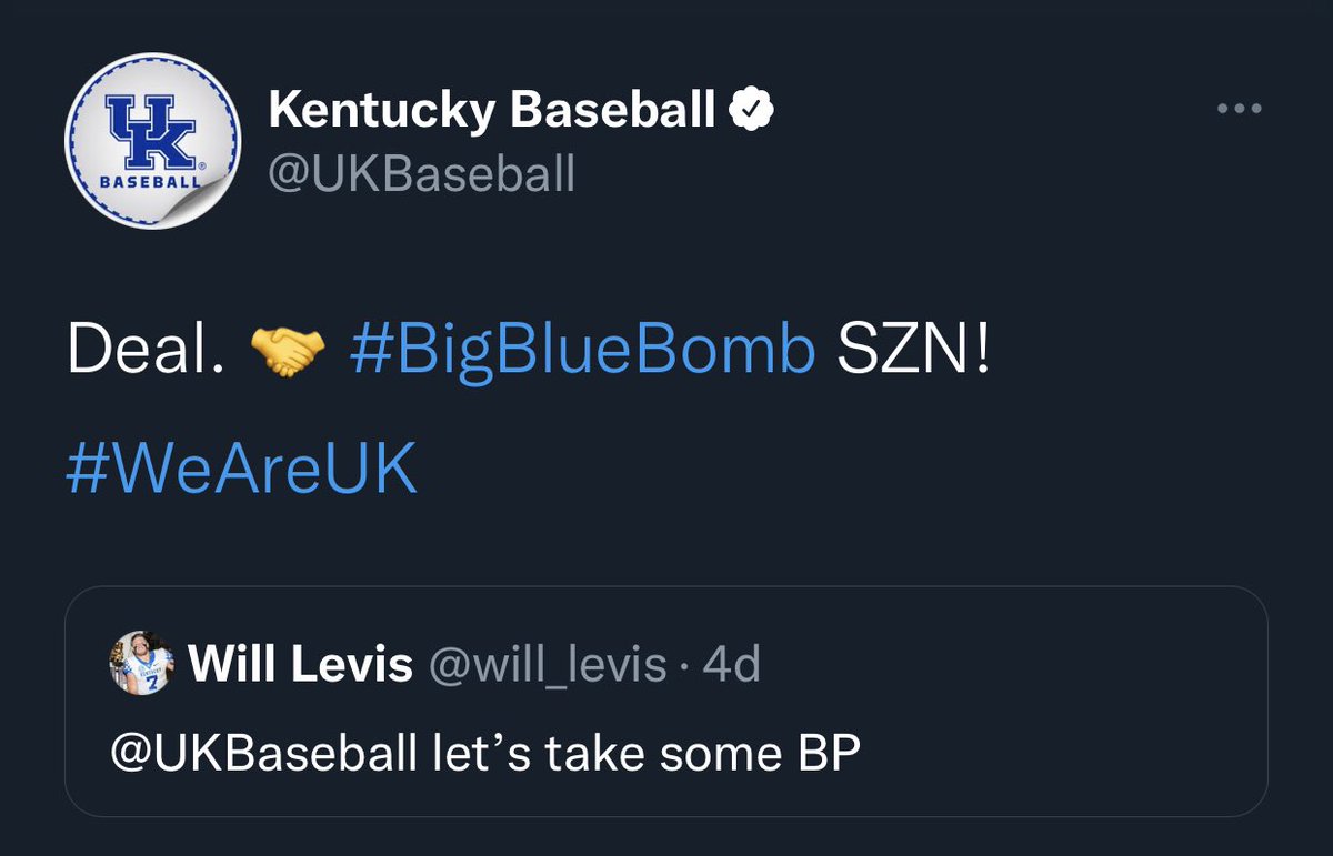 A deal is a deal. 🤝

<a href="/will_levis/">Will Levis</a> and the boys swung it a bit tonight at Kentucky Proud Park. Tune in Friday for a behind-the-scenes look at QB1 going #BigBlueBomb!

#WeAreUK