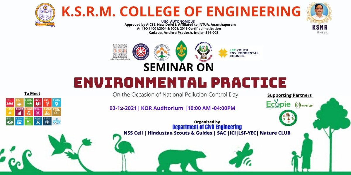 ksrmceofficial's tweet photo. Indian Concrete Institute Students' chapter, KSRMCE (Autonomous) is going to organize a seminar on "Environmental Practice" on 03-12-2021 on the occasion of National Pollution Control Day (02-12-2021) at KOR Auditorium

 #ici #environmentalpractice #nationalpollutioncontrolday https://t.co/tt4aNqpIA7