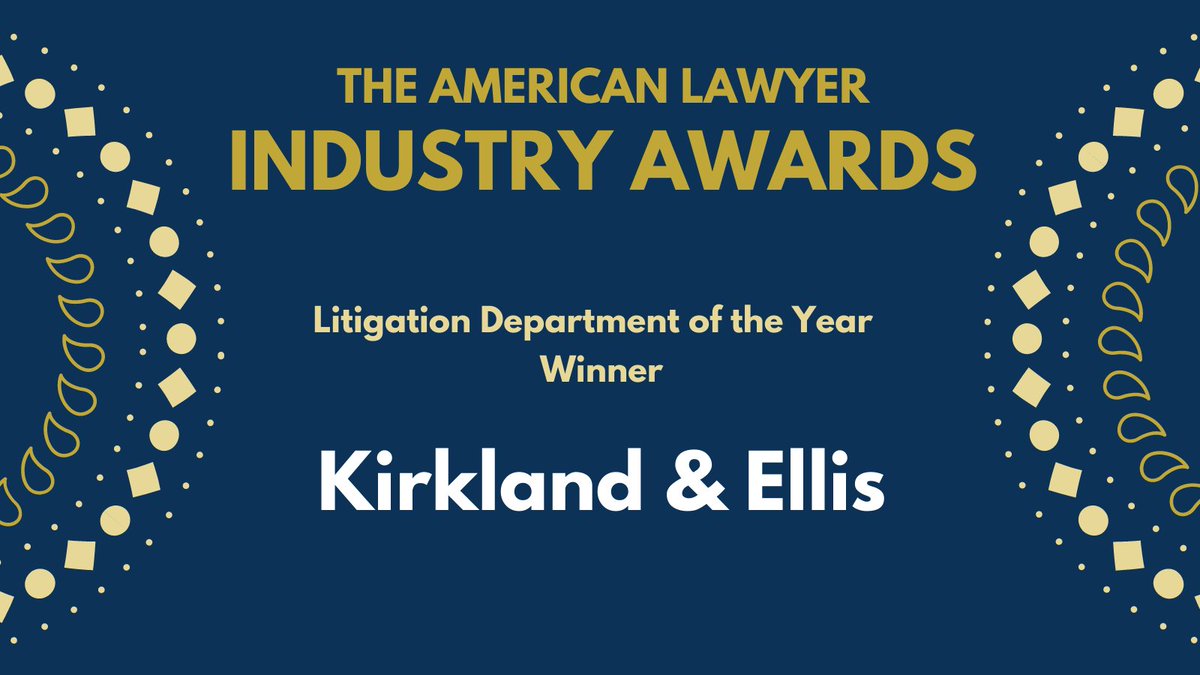 AmericanLawyer's tweet photo. Our winner repeatedly brought home major wins for clients in the past two years, all while focusing on bringing up the next generation of talent. Congratulations to the Litigation Department of the Year, @Kirkland_Ellis! #TALawards https://t.co/WAWttR5vkw