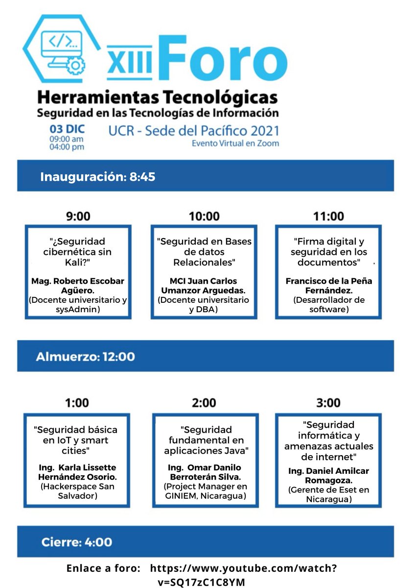 hackerspacesv's tweet photo. El día de mañana 1:00pm, hablaremos de seguridad en el uso de dispositivos IoT y ciudades inteligentes. 

Nos han invitado nuestros colegas en la Universidad de Costa Rica por medio de https://t.co/hn8sndmnpS 

¡Te Esperamos! https://t.co/wGaDX2qrTc