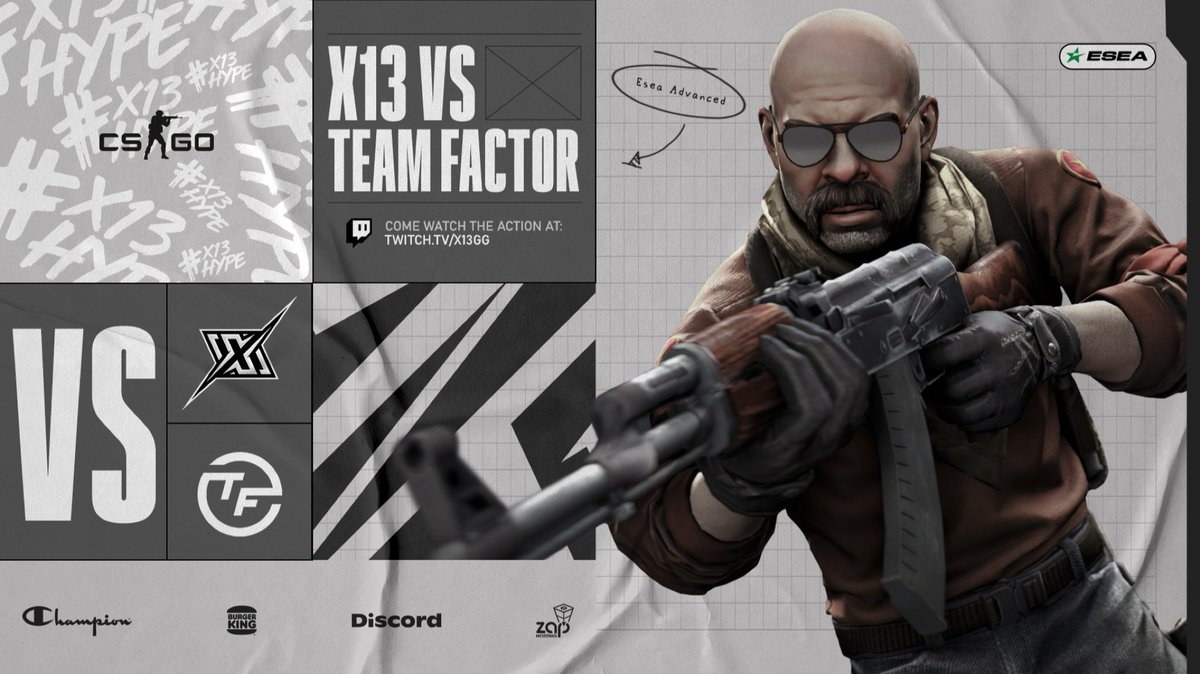 X13GG's tweet photo. [#X13CSGO]

Tonight we have another 🔥 match for you guys. Who’s going to bring the W home?

🆚: #TeamFactor
🕚: NOW
📺: https://t.co/egaUEWIIA8
🎙: @TheJordanWalter &amp; @John_JohnCSGO 

#X13HYPE https://t.co/KyHkx7oIvD