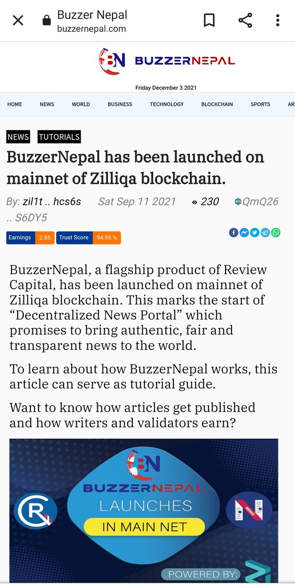 RECAP_Token's tweet photo. Article share feature is now available in #BuzzerNepal 

#write2earn #validate2earn #DecentralizedNews @zilliqa #RECAP https://t.co/mekehvvGx9