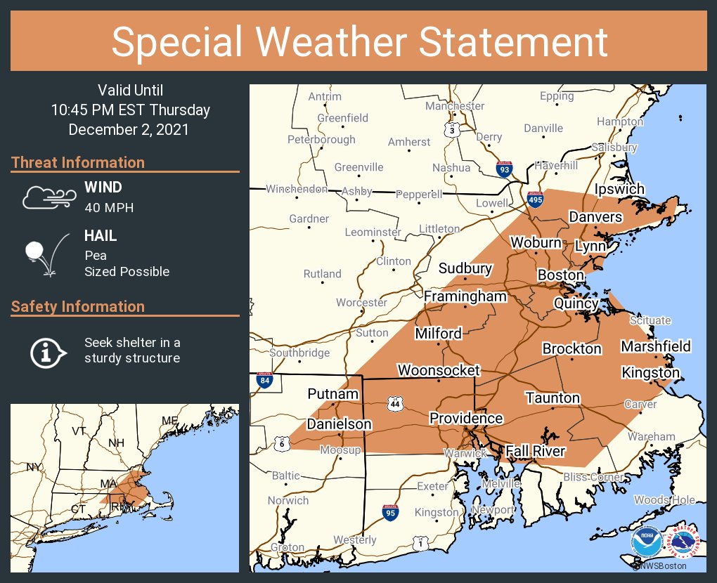 A special weather statement has been issued for Boston MA, Providence RI, Cambridge MA until 10:45 PM EST