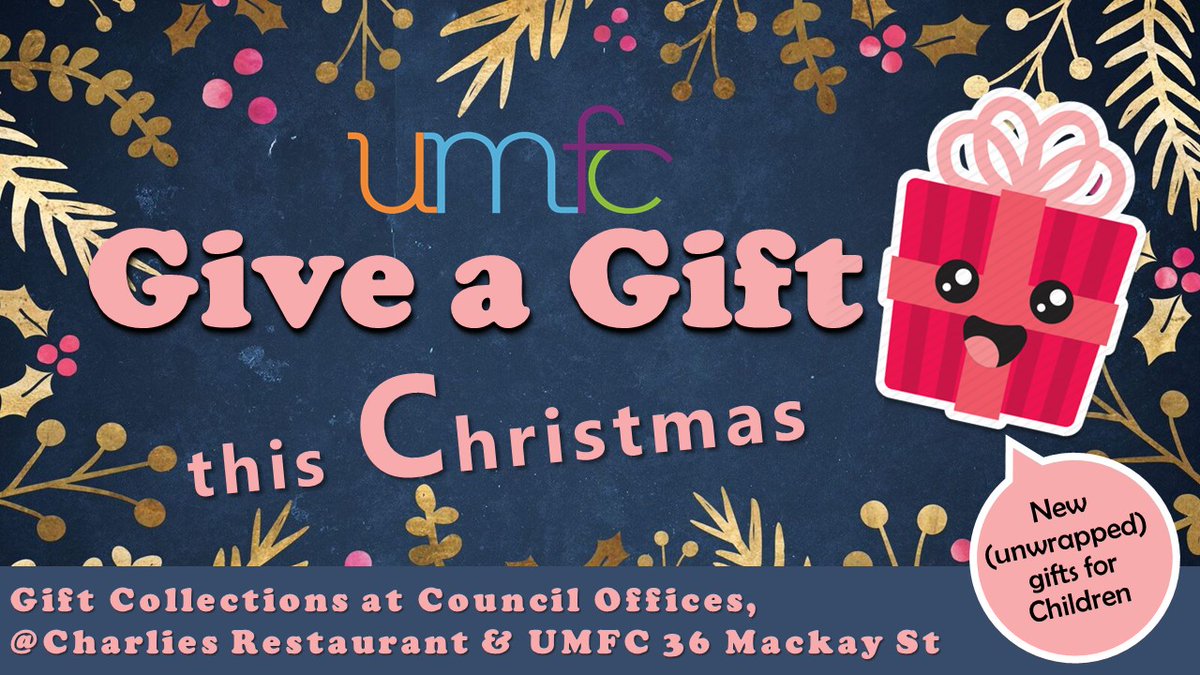 umfc's tweet photo. Make your Christmas that little bit better by placing a gift under someone else's tree. 

Unwrapped gifts for local disadvantaged children gratefully accepted at Council Offices, Charlie’s Restaurant on Reid Street, and UMFC on Mackay Street. #Wangaratta #ChristmasGiving https://t.co/AR2RrW2JhN