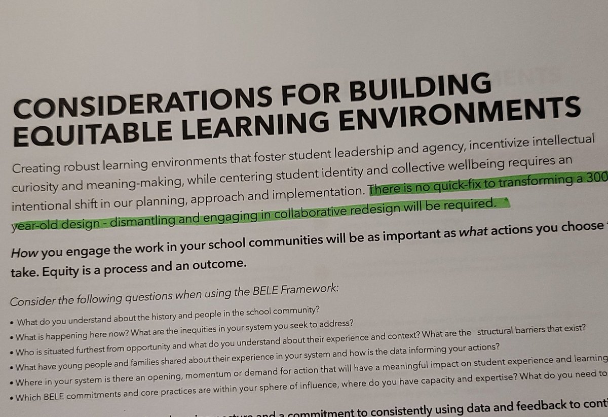 missreed's tweet image. Reading the BELE Framework and found it to be so powerful to state that this work of transforming education won't be fixed overnight. Give yourself grace along the journey! #EquitableLearning