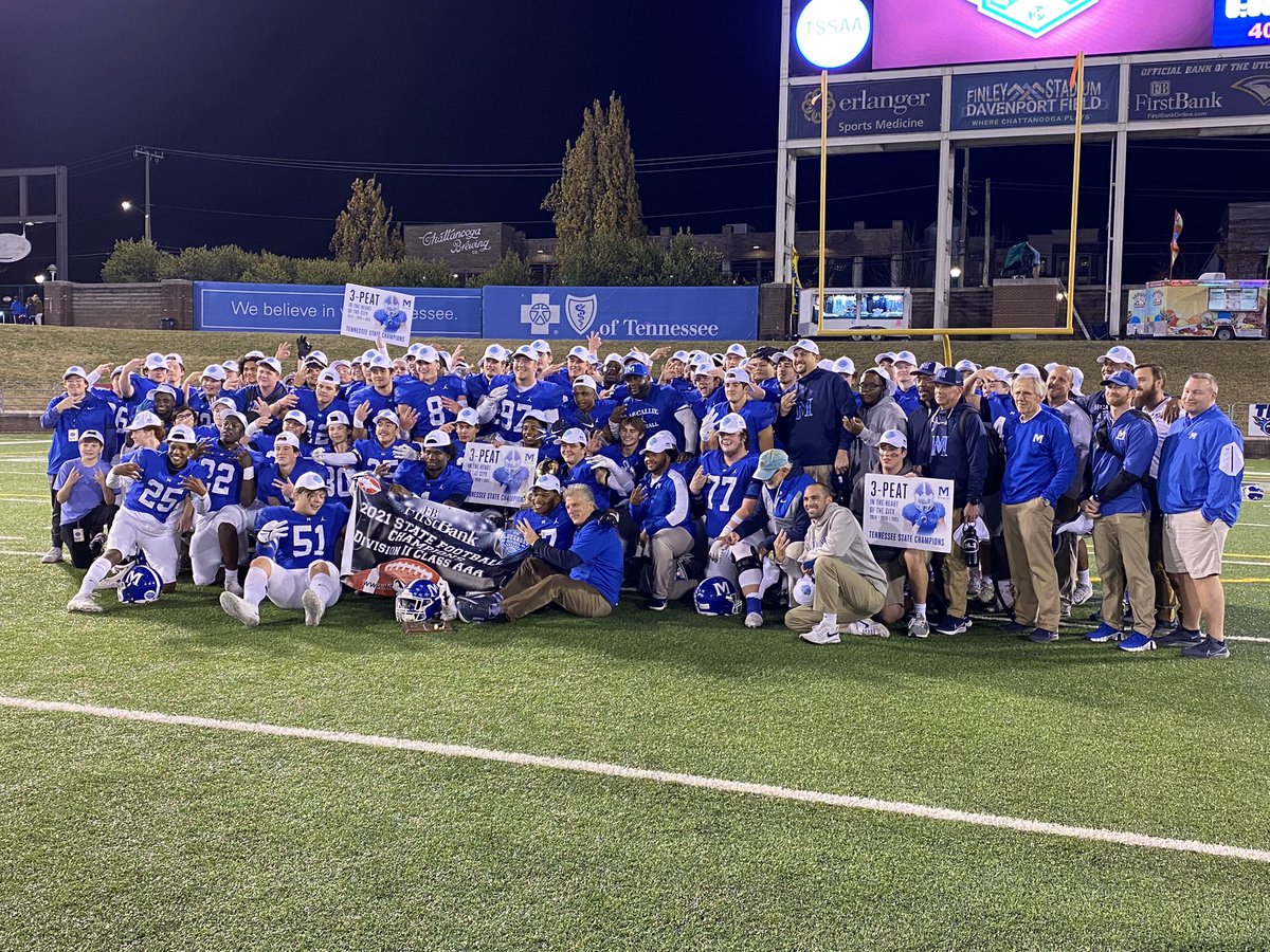 McCallie Athletics (@mccalliesports) on Twitter photo THREE-PEAT!!! <a href="/McCallieFB/">McCallie Football</a> 28, Montgomery Bell Academy 7. Blue Tornado (13-0) wins its third straight <a href="/TSSAA/">TSSAA</a> DII-AAA State Championship! #GoBigBlue <a href="/McCallieSchool/">McCallie School</a> THREE-PEAT!!! <a href="/McCallieFB/">McCallie Football</a> 28, Montgomery Bell Academy 7. Blue Tornado (13-0) wins its third straight <a href="/TSSAA/">TSSAA</a> DII-AAA State Championship! #GoBigBlue <a href="/McCallieSchool/">McCallie School</a>