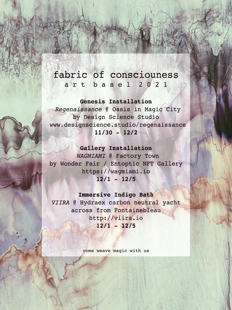 Miami #artbasel we out here! Check out our artist, fabric of consciousness, <a href="/WAGMIAMI_io/">WAGMIAMI</a> &amp; on the Hydreax carbon-neutral yacht across from the <a href="/Fontainebleau/">Fontainebleau Miami Beach</a>  until December 5th. Peep the pic for deetz. #sunsoutbunsout
