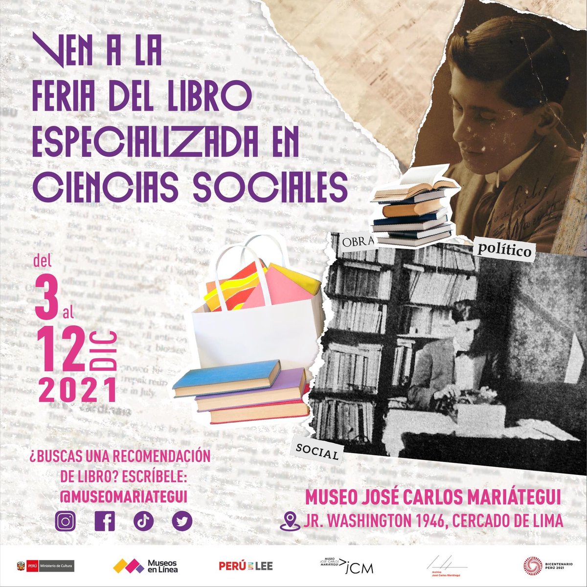 MuseoMariategui's tweet photo. #MJCM | Desde mañana ven a nuestro auditorio, visita la Feria del Libro especializada y vive la experiencia  #JCMperiodista 📰 

🎟️ Reserva y registra tu visita en https://t.co/1USRkHUiih
ℹ️ Más información: https://t.co/A2EWp4TBLL

#MuseoMariategui #PeruLee #MuseosEnLinea https://t.co/4ftklpnB4p