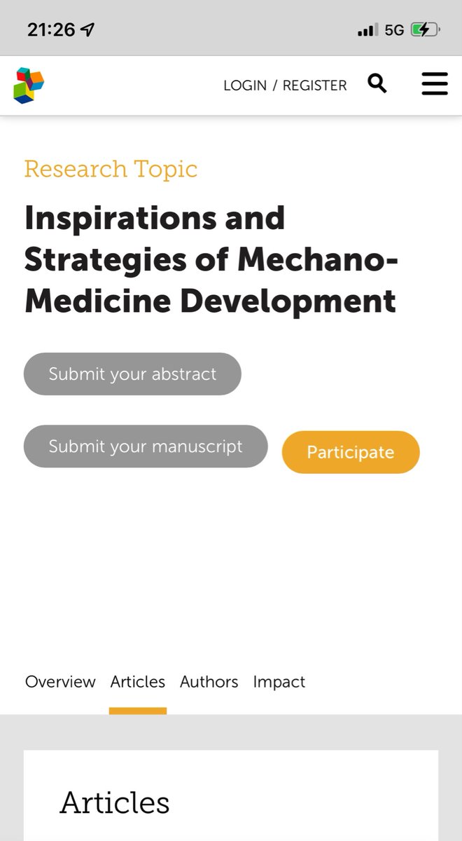 Hi all, I’m invited by Frontiers in Medical Technology to serve as the editor for special topic:

Inspirations and strategies of mechano-medicine development

We welcome any work at the interface of mechanobiology, disease pathology and drug development 😊