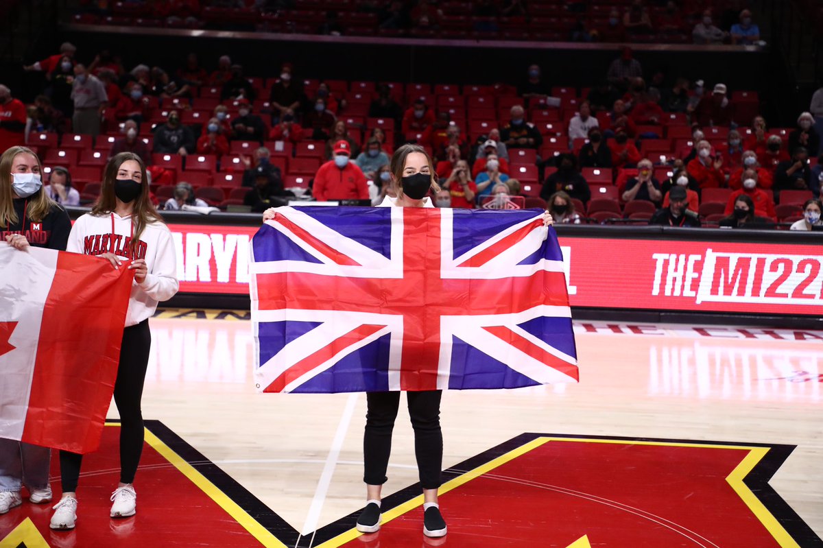MarylandTrack's tweet photo. Proud to have some of our international Terps represented tonight at XFINITY Center! 🐢🇨🇦🇬🇧 https://t.co/ckJ72PvIQ3
