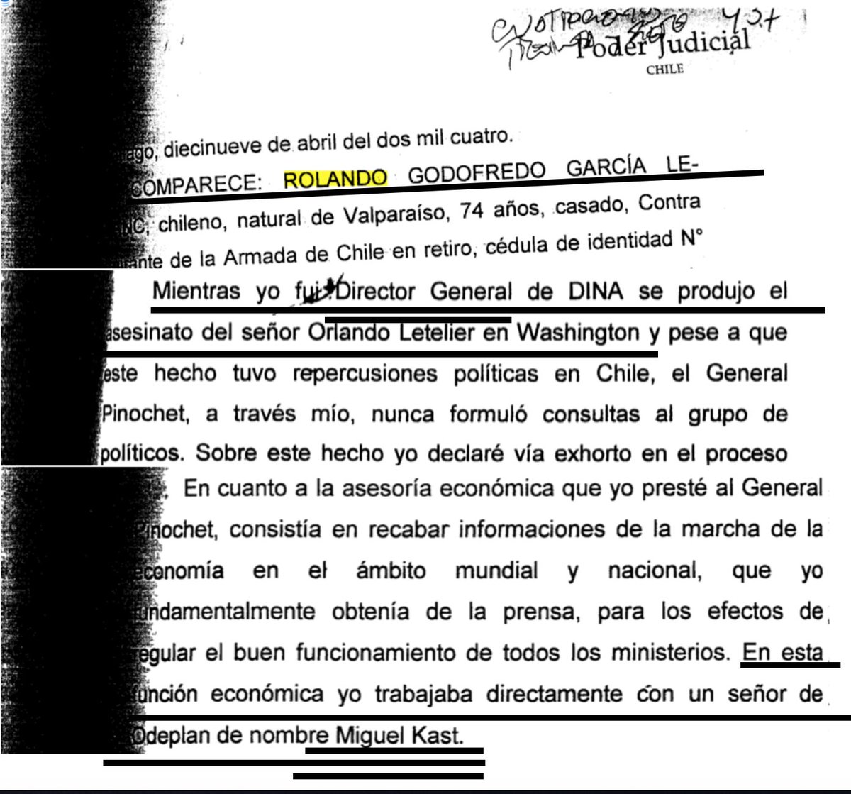 La participación de Miguel Kast en la DiNA está respaldada en documentos judiciales.