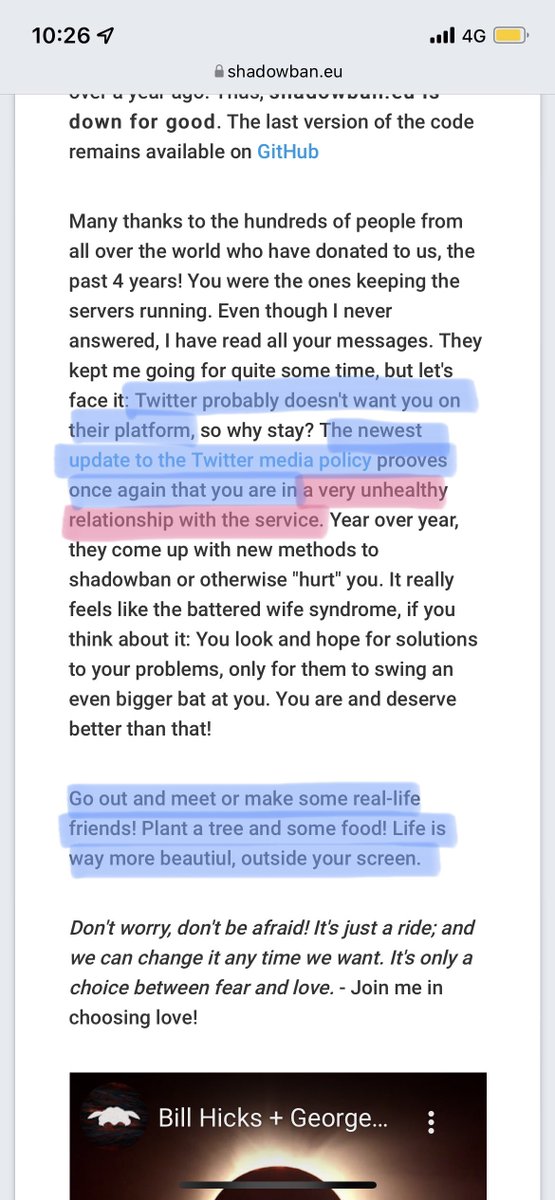 shadowbanปิดตัวลงแล้ว พร้อมกับบอกว่าtwitter media policy อันใหม่ที่ออกมาแสดงให้เห็นว่า เราอยู่ในแพลตฟอร์มที่แบบห่วยมากท้อกสิกมาก(555555555) พร้อมกับบอกให้คนใช้ทวิตเต้อออกไปทำอย่างอื่นนอกจอบ้าง555555555555555555555555