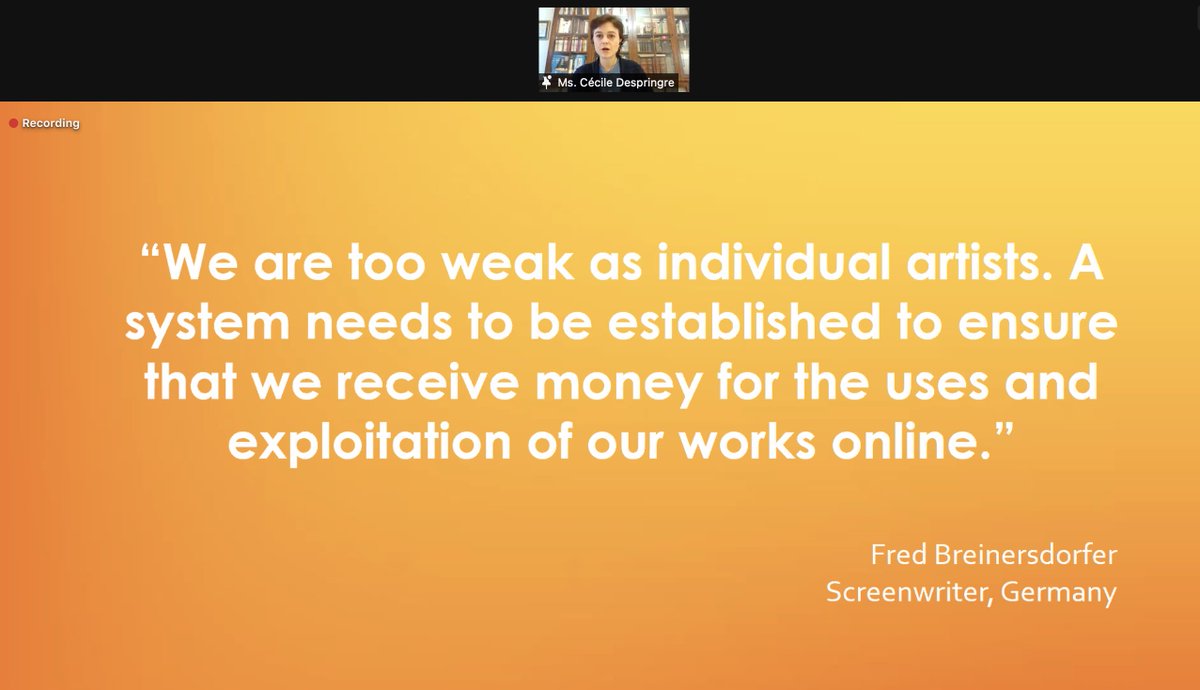 saabrussels's tweet photo. .@CDespringre concludes with explaining that audiovisual authors need collective management to ensure that they receive remuneration for the exploitation of their works!
#WeLoveAuthors #CreateALiving #Art18DSM https://t.co/spCaSoPTc1