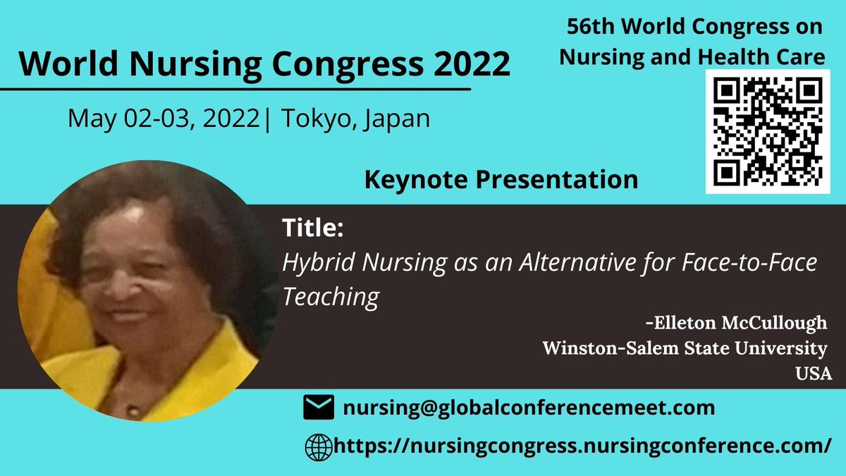 SamRoy61561732's tweet photo. Meet Dr. Elleton McCullough from @WSSURAMS Winston-Salem State University our Keynote presenter, Share your research and sharpen your skill at biggest nursing conference #WorldNursingCongress2022 on May 02-03,2022 at Tokyo, #Japan #nursing #Nursingconferences2022 #healthcare #USA https://t.co/w2ncfoGNsQ
