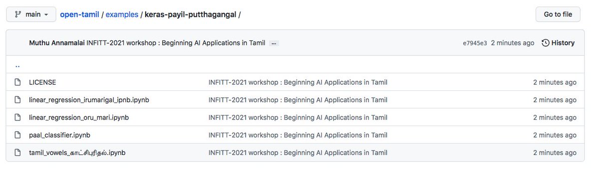 #infitt2021 தமிழ் இணைய மாநாடு தொடர்பான பட்டறைக்கு உருவாக்கிய iPython புத்தகங்களை பொதுவளியில் இங்கு வைக்கிறேன்; ஆர்வமுள்ளவர்கள் பயன்படுத்தியும், பின்னூட்டங்கள் தரலாம். நன்றி 🎄⛄️🇺🇸😄🤖

github.com/Ezhil-Language…