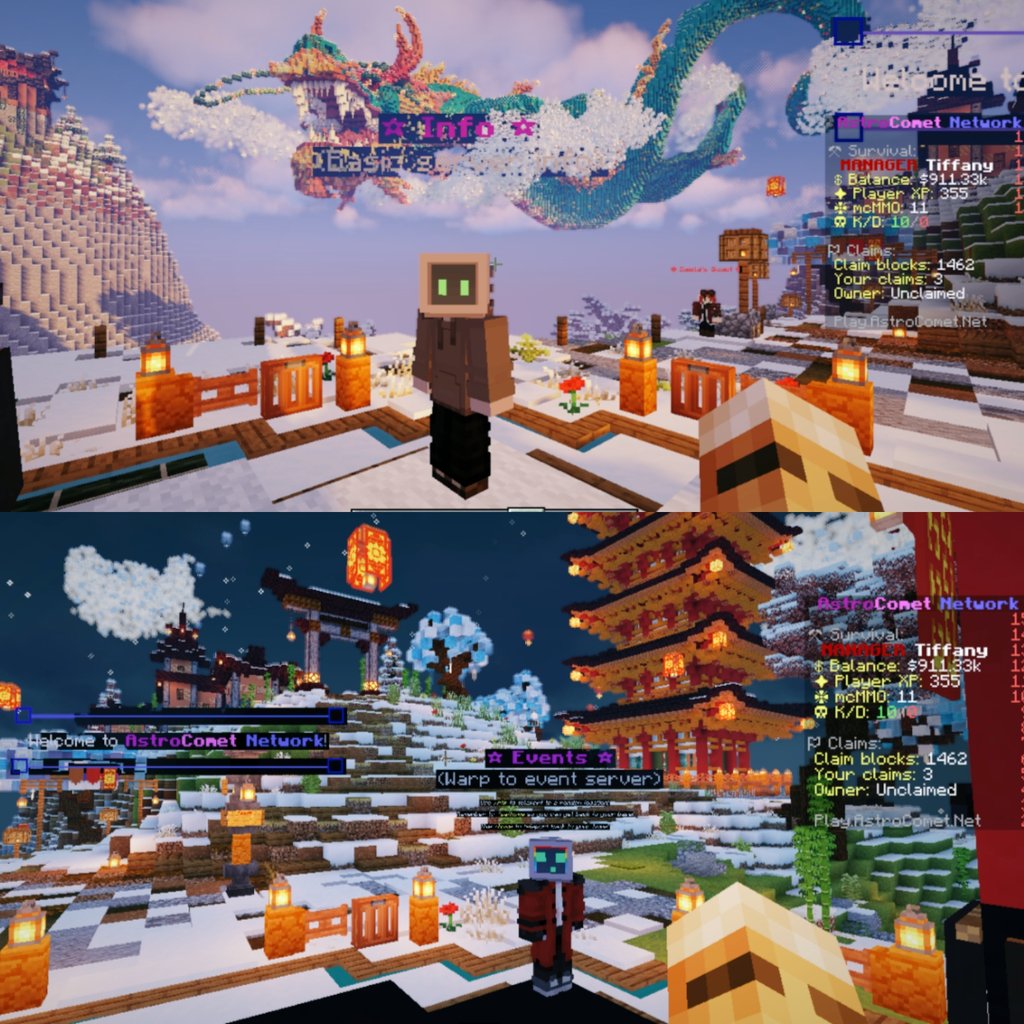 AstroCometMC's tweet photo. 💫Have you logged in recently?💫
We removed Hub to make it easier for people joining, adding these two cuties to spawn!
🪐Info has everything you need to get started & Events takes you straight to the Events Server when open!🪐
#mcserver #mcjoin #mcspawn #mcjava #AstroCometMC https://t.co/eJwb6Za4io