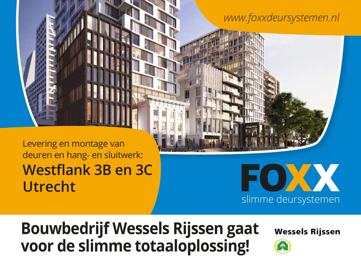 Voor het project: Westflank 3B en 3C in #Utrecht gaat <a href="/WesselsRijssen/">Wessels Rijssen</a> voor de slimste oplossing: de levering en montage van deuren en hang- en sluitwerk via Foxx!
#slim #totaaloplossing #deuren #hangensluitwerk