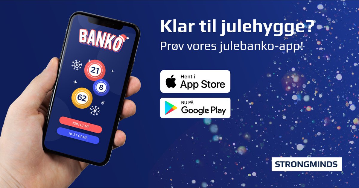 STRONGMINDSDK's tweet photo. December er lig med julehygge! Prøv vores gratis julebanko-app! (minimum tre deltagere) 😊 
Links til App Store og Google Play via link ...  
#softwaredevelopment #app #games #christmasfun 
https://t.co/5TX1ZBsywu https://t.co/o8b7poMpxd