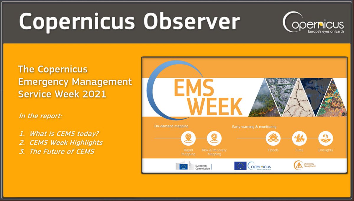 CopernicusEMS's tweet photo. 📢The latest #CopernicusObserver is about our #CEMSWeek 2021
Our annual workshop, held online this year, discussed some of the 2021's most notable successes, as well as the future evolution of #CEMS🎯
Read the report here👇
https://t.co/ALAHXvZfGf https://t.co/7FpJCC4E2k