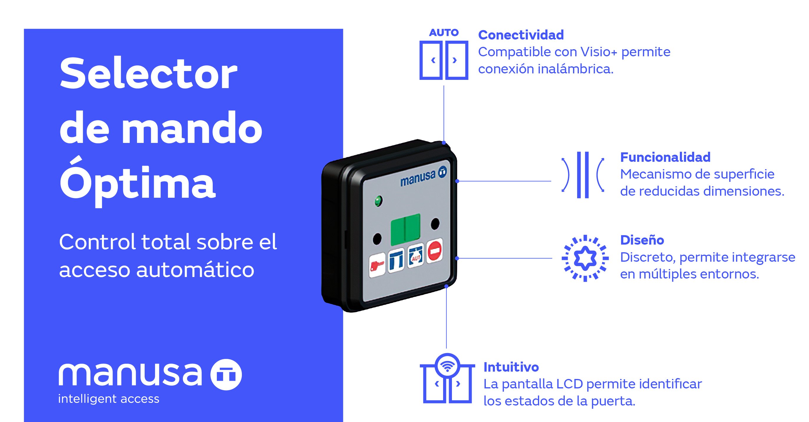 Manusa A Traves Del Selector De Mando Optima Se Puede Dejar La Puerta Abierta Cerrada O En Modo Automatico Acceder A Las Funciones De Servicio Tecnico O Comprobar Posibles