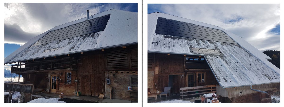3ssolarswiss's tweet photo. Schnee ist zwar schön, verdeckt dieser jedoch die Panels und verhindert so die Stromproduktion, freut das keinen Stromproduzenten.
Ein schönes Beispiel, wie leicht der Schnee vom rahmenlosen #MegaSlate abrutscht. Umgesetzt von https://t.co/cJFGzNadAh via @elektroplanAG #bipv https://t.co/ckxUZO7bRb