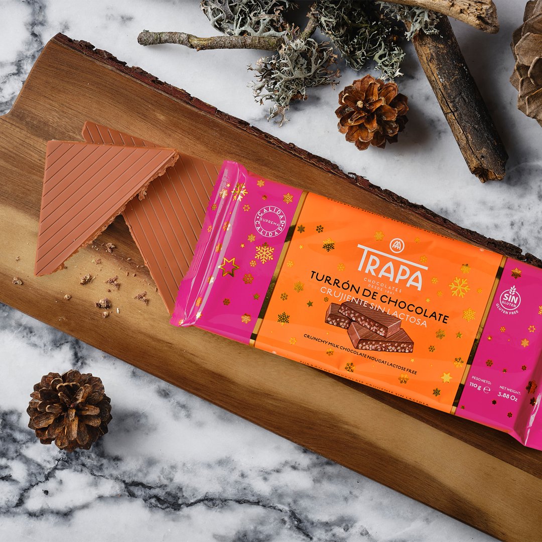 chocolatestrapa's tweet photo. Nos lo estabais pidiendo y os hemos escuchado... os presentamos nuestro nuevo turrón crujiente de chocolate con leche sin lactosa, el primero del mercado🧡

#ChocolatesTrapa #TurronesTrapa #turrondechocolatesinlactosa #Navidad #SinLactosa #ChocolateconlecheSinLactosa https://t.co/QjXHShX2qQ
