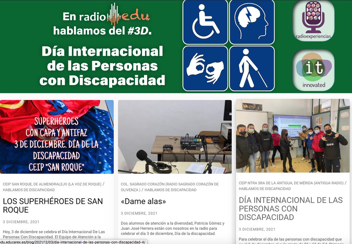 RadioEdu's tweet photo. En la 📻Radio Escolar cabemos tod@s.
Día Internacional de las personas con Discapacidad.
🎤https://t.co/mnxycwSpQ4 https://t.co/RLxA48bNz7