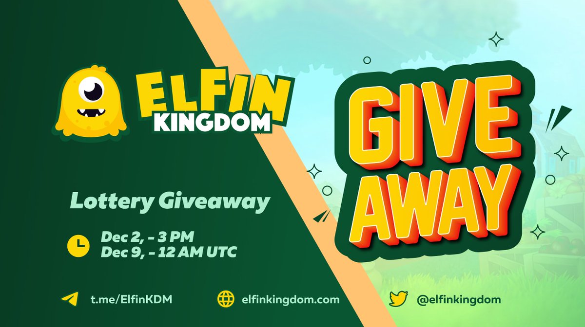📣Announcing Elfin Kingdom Lottery Giveaway

Collect 5 or more rare #NFT packs to enter exclusive lottery.

Your chance to WIN extra $50 $BUSD each to 50 Winners 💰

🗓Mark Dates: Dec 2, 3 PM - Dec 9, 12 AM UTC

🔁Mention 3 Friends &amp; Follow <a href="/TheBinanceNFT/">Binance NFT</a> to increase your chance!