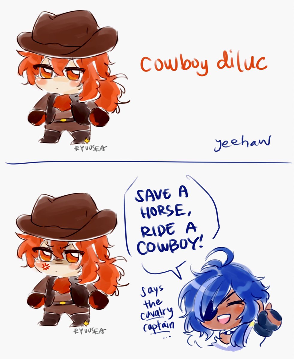 diluc plushie is stuck in postal abyss somewhere in texas… so cowboy diluc 