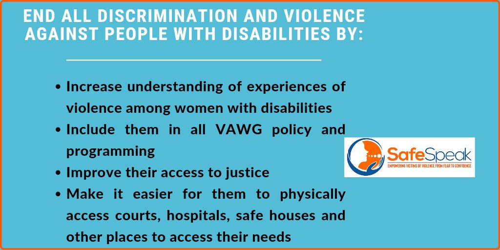 SafeSpeak's tweet photo. Perpetrators of abuse are more likely to target the most vulnerable to whom they have access. People with disabilities are more likely to experience abuse for long because they have difficulties when accessing the support that they need.
#16DaysofActivism2021 #16Days #IDPWD2021 https://t.co/EOd9sk8Mdb