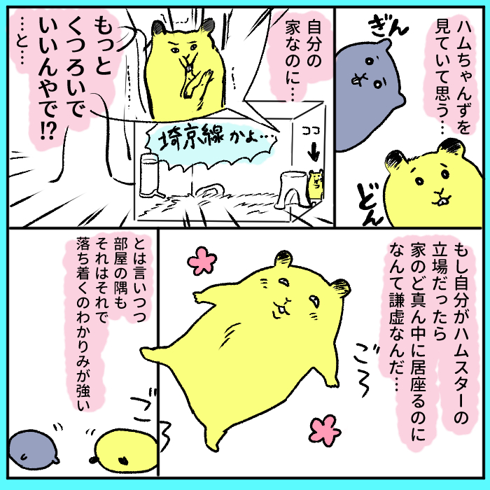 ハムスター日記:めちゃくちゃ奥に座っているとたまにびびります 