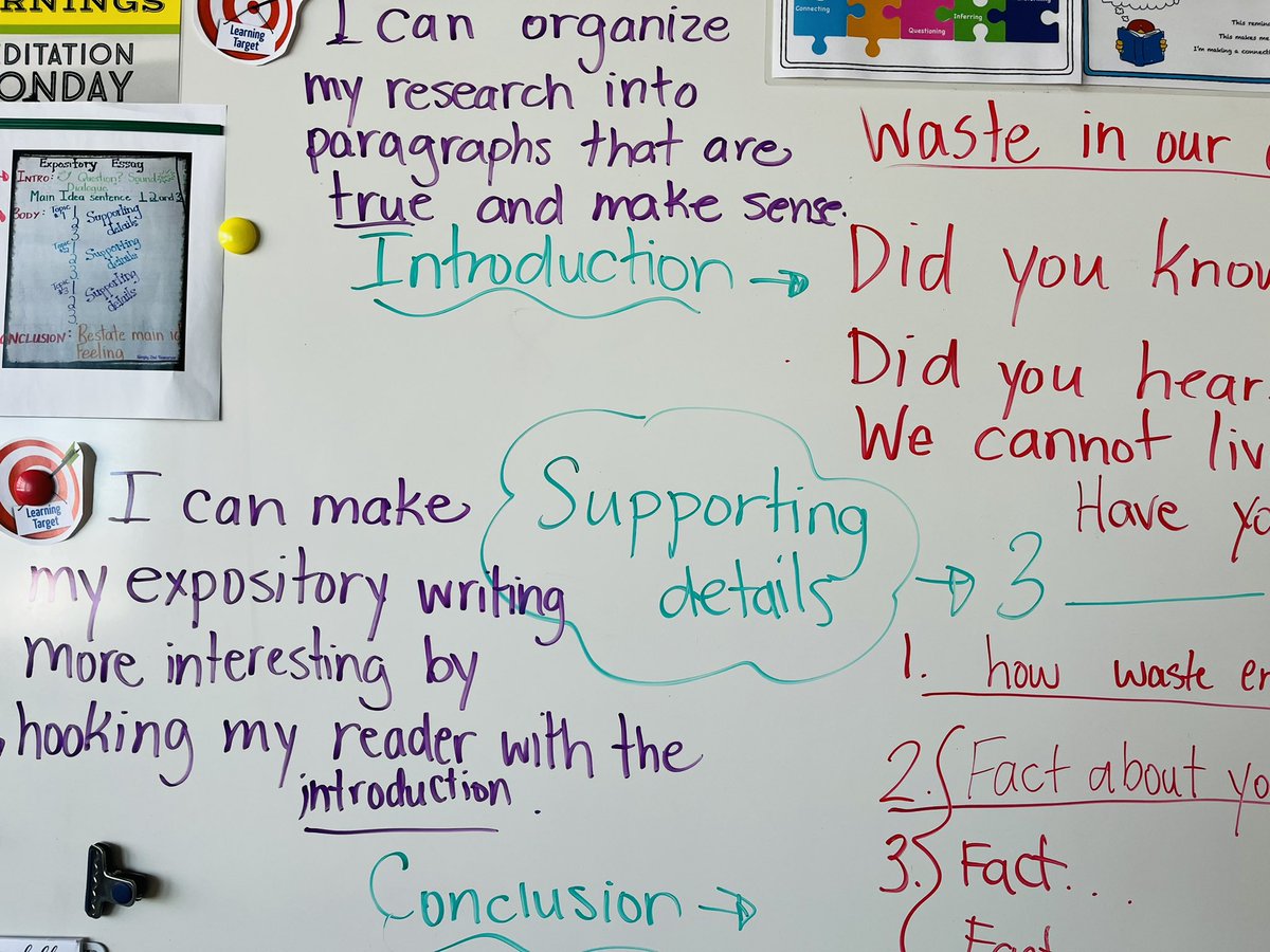 CarrolynMilly's tweet photo. Expository writing in grades 4/5 today. Organizing our waste and our world research into structured paragraphs. Hooking readers with our introductions, adding supporting details, and tying it all together with our conclusions. #iteachfour #iteachfive https://t.co/fts0rogVw4