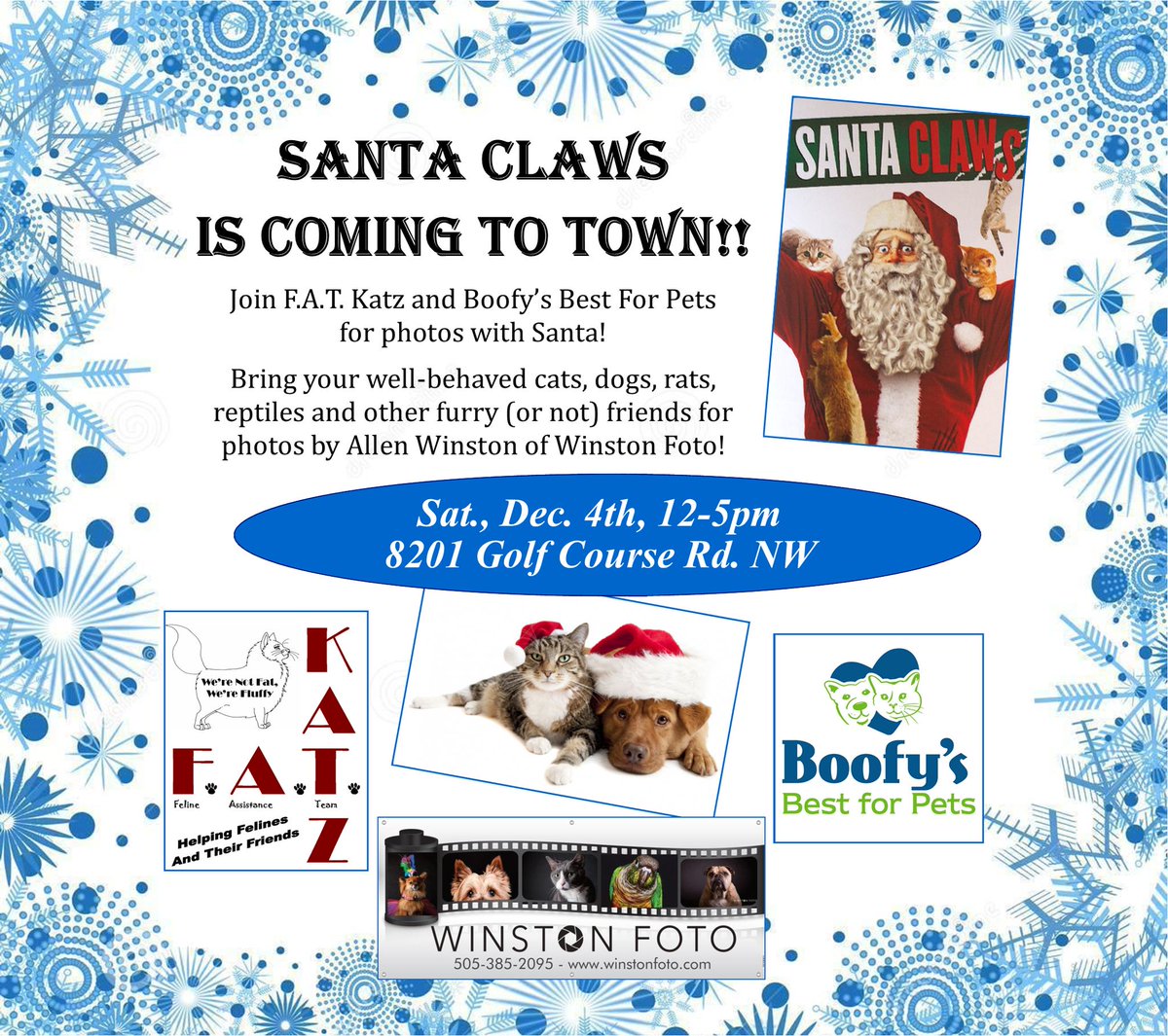 Boofy's Best for Pets (@boofysbest) on Twitter photo Join us on Saturday (12/4) 12-5pm at our original location on Golf Course for Santa Claws Holiday Pet Photos! All well-behaved critters & humans are welcome. $10 per photo benefits <a href="/FatKatzAbq/">F.A.T. KATZ</a> and their 130+ foster cats and kittens. #abq #albuquerque Join us on Saturday (12/4) 12-5pm at our original location on Golf Course for Santa Claws Holiday Pet Photos! All well-behaved critters & humans are welcome. $10 per photo benefits <a href="/FatKatzAbq/">F.A.T. KATZ</a> and their 130+ foster cats and kittens. #abq #albuquerque