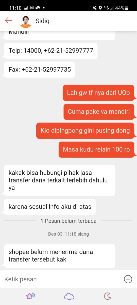 Vey1233's tweet photo. @bankmandiri Min, gw topup shopeepay kemaren sampe skrg blum masuk. Katanya gw disuruh komplain ke km. Gimana ini duit nyangkut?? https://t.co/ecLVSaQatr