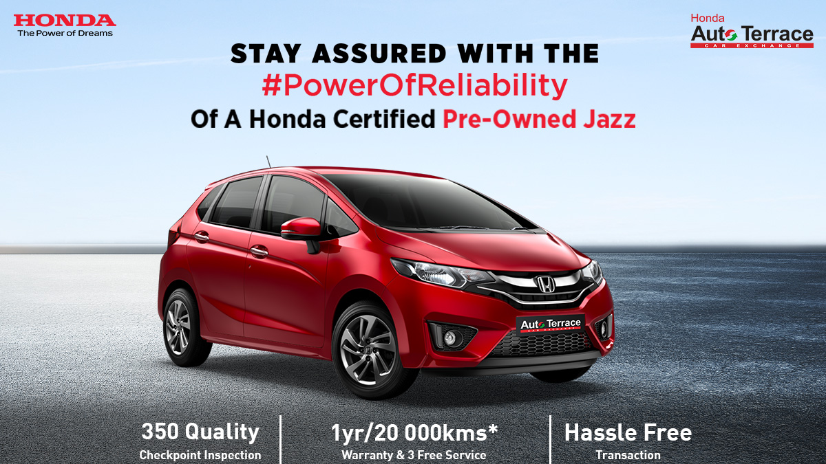 HondaCarIndia's tweet photo. Own a Honda Certified Pre-Owned Jazz and unlock memorable journeys with the #PowerOfReliability. Enjoy exclusive benefits like 350 checkpoints inspection, 1 Year/20,000 KM warranty, 3 free services, hassle-free transaction and much more! Learn more: https://t.co/4o2ERQKYyW https://t.co/DkxDhuqYEi