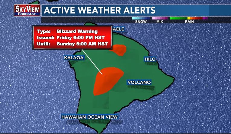 chaser_dave's tweet image. Not something you see every day… a Blizzard Warning for the big island of Hawaii. Up to a foot of snow, or more, with wind gusts of 100+ mph. #HIwx