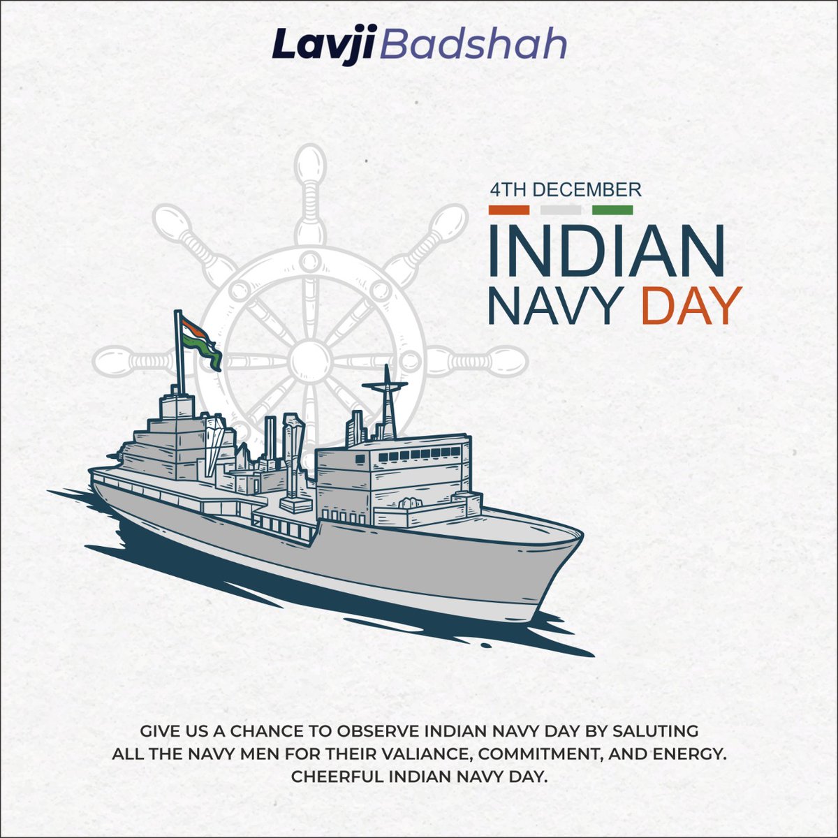 lavjibadshah's tweet photo. Let us celebrate with pride the service rendered to the nation
By Our fearless & selfless warriors.
Indian Navy Day!
#IndianNavyDay #NavyDay #Soldiers #JaiHind #Gopin #LavjiBadshah #Philanthropist #SocialActivist #Educationist #SocialReformer https://t.co/atyNNvP5no