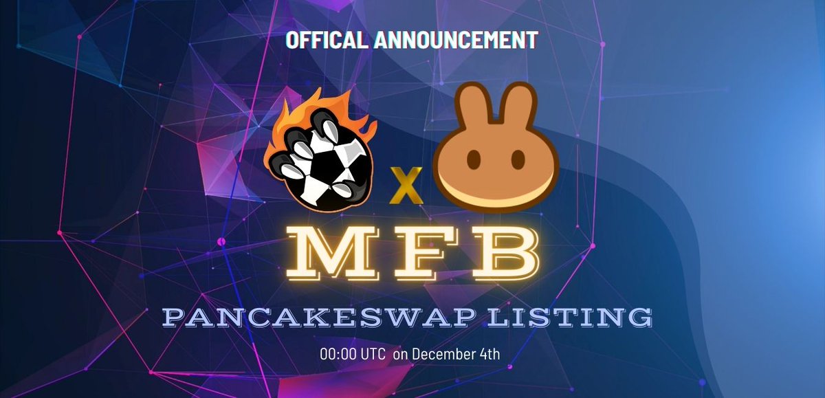 FootballMeta_c's tweet photo. 🎉🎉 We are excited to announce the listing of MFB on PancakeSwap: 
📈📈 Public Trading via PancakeSwap, Dodoswap will start at 00:00 UTC on December 4.
💵💵 Starting price at $0.025
#metaverse #NFT #play2earn #Metafootball #MFB #IDOwhitelist  #Poocoin #pancakeswap #dodo https://t.co/j29Iblu73o