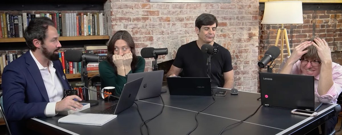 TheWythe's tweet photo. The expressions from @kmanguward and @MattWelch when @petersuderman brings up the MCU...again.
@reason #reasonroundtable https://t.co/GPVDtSWbPB
