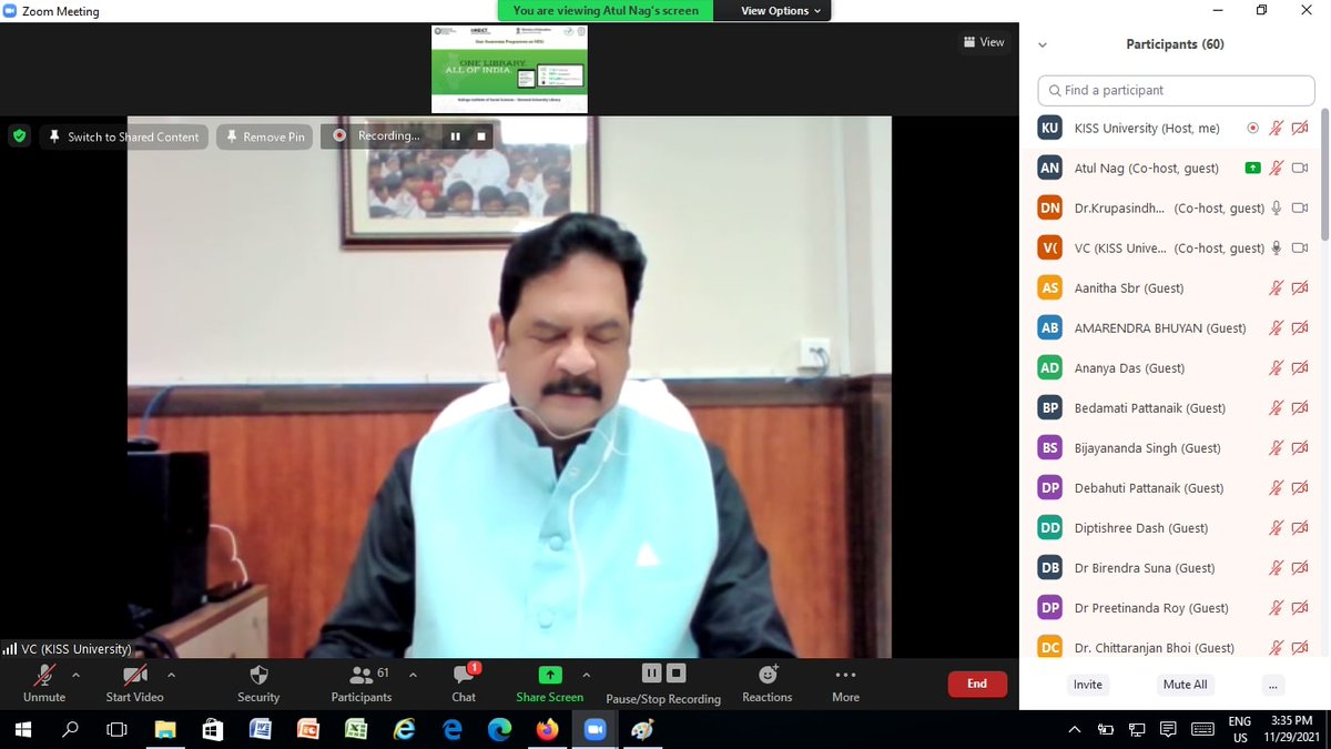 kissfoundation's tweet photo. KISS Library in association with @NDLIndia Club organised a webinar on “User Awareness on National Digital Library of India” (NDLI) on 29th Nov 2021 for KISS-DU faculty & research scholars. The event was graced by the Patron, President, Secretary & Executive Member of the Club. https://t.co/2SqKtiO0hC