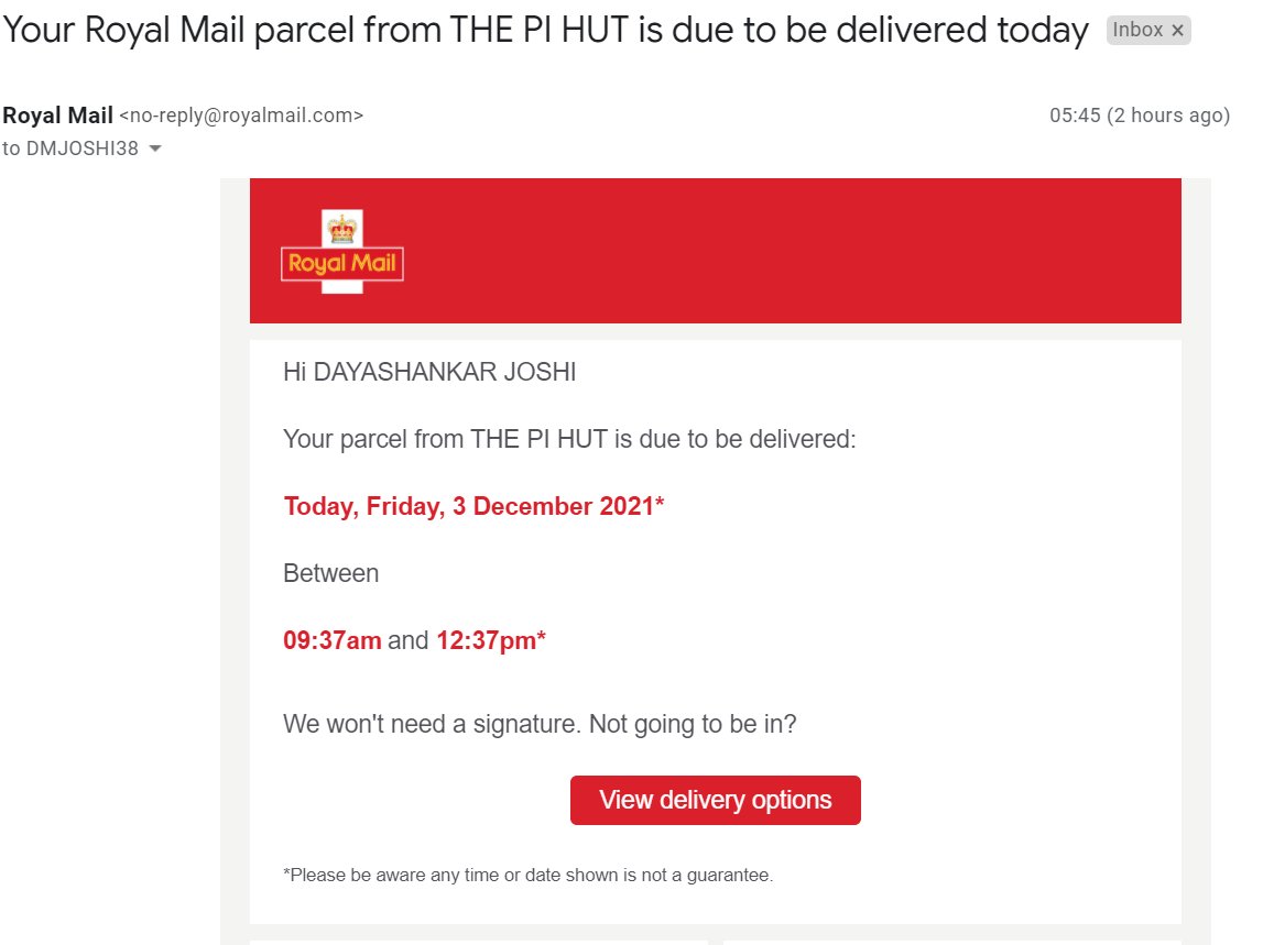 dmjoshi1's tweet photo. @RoyalMail kept me waiting the whole day yesterday with its Email . Its DM could'nt tell me why I did not get delivery. Today I got another https://t.co/fuBhOYESrn another Email this morning.  No word of regret abput keeping me waiting the whole day yesterday. https://t.co/wd2fRcgWAr